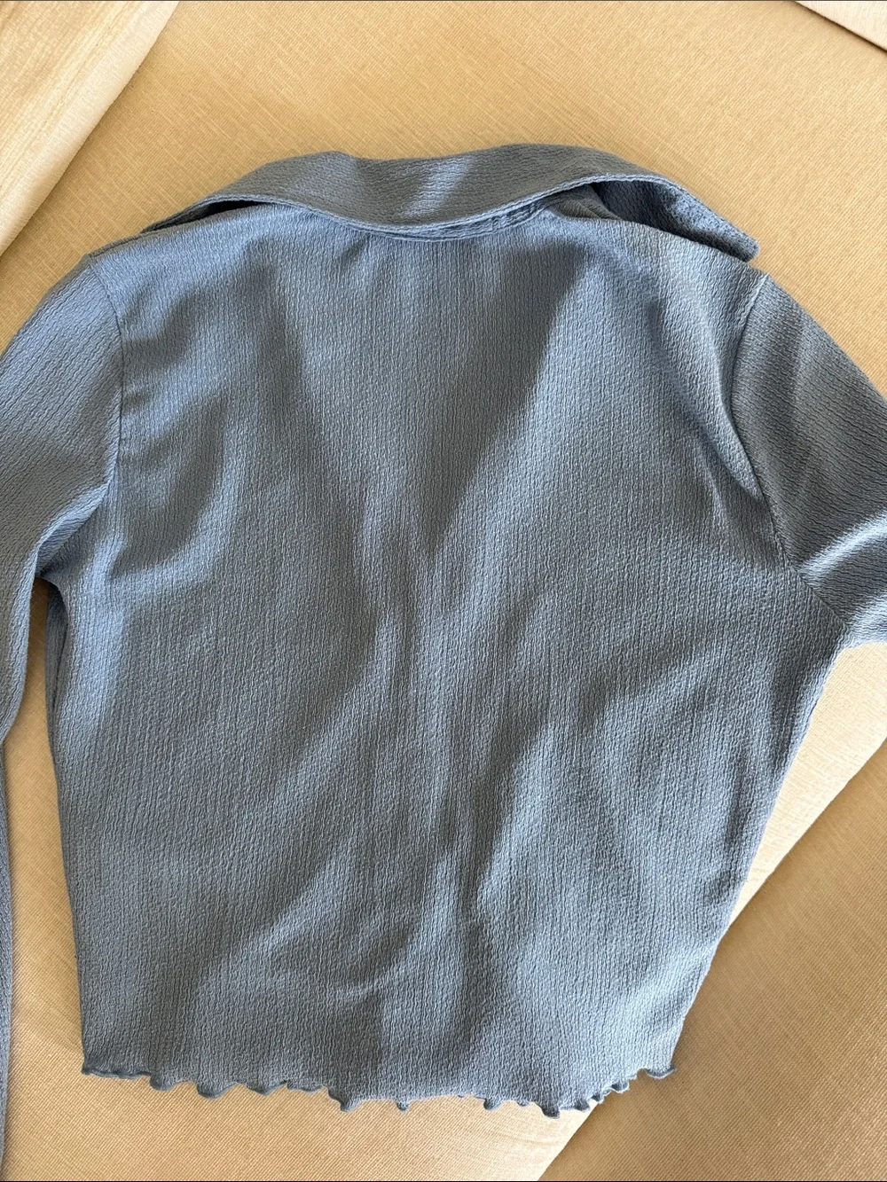 Textured Sky-Blue Ribbed Button Cardigan - Picture 4 of 5